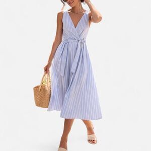 Le Ligne XXS Gabrielle Blue cotton striped Poplin Midi Dress NWT Preppy